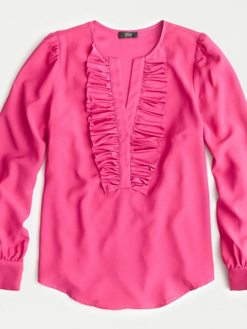 NWT J. Crew Size Small Fuschia Pink Long Sleeve Ruffle-Front Satin Crepe Top NEW